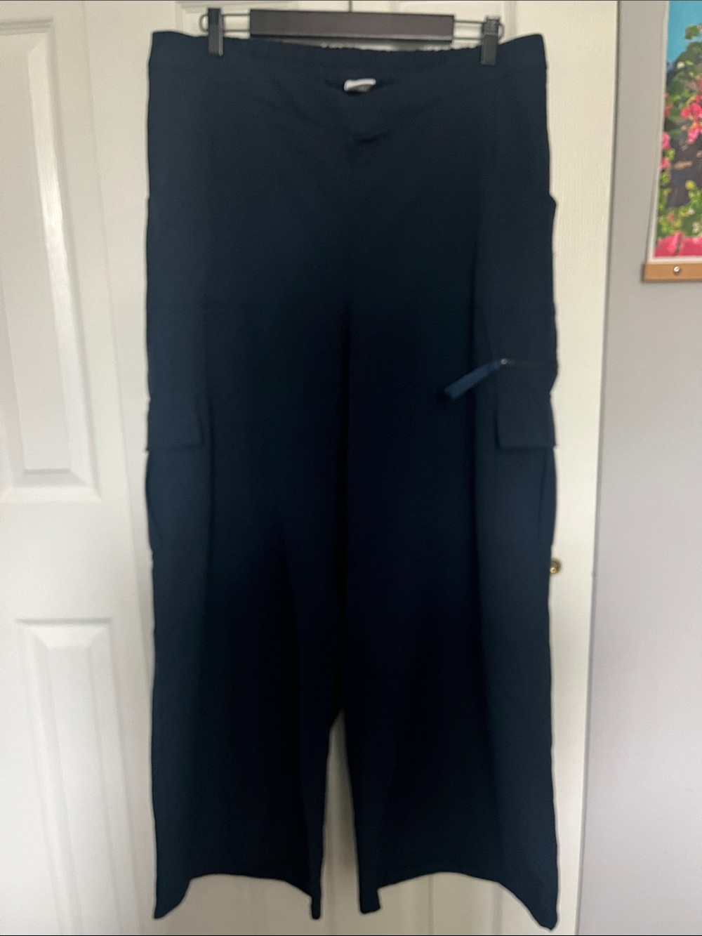 OQQ High-Waist Wide-Leg Cargo Pants — Dark Navy